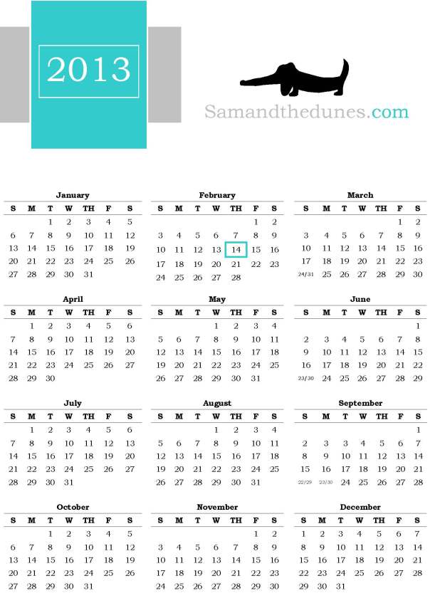 Samandthedunes calendar 2013